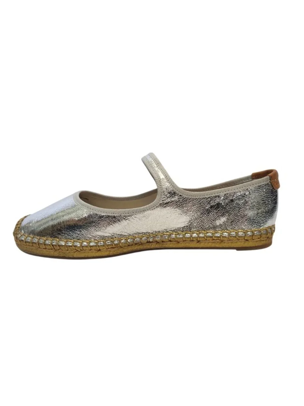 Tory Burch Metallic Silver Mary Jane Espadrille Flats Leather